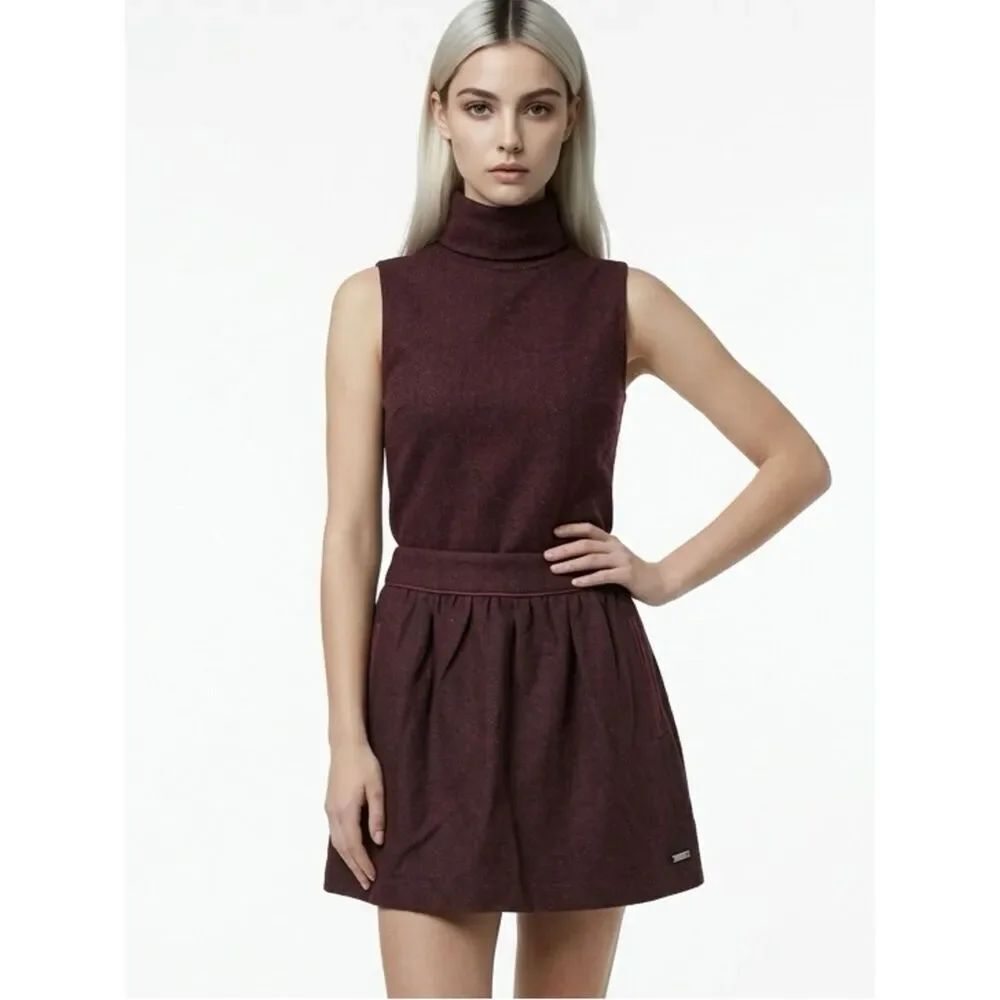 SUPERDRY | NEW Tweed Skater Skirt Burgundy Red Wool Women’s Size XX-Small